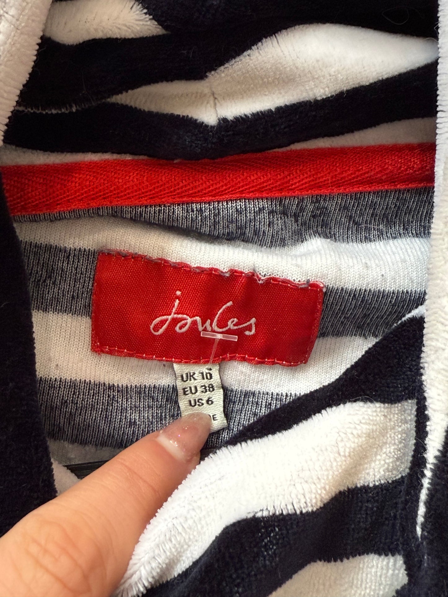 Joules velour striped funnel neck jumper/ top. Size UK10