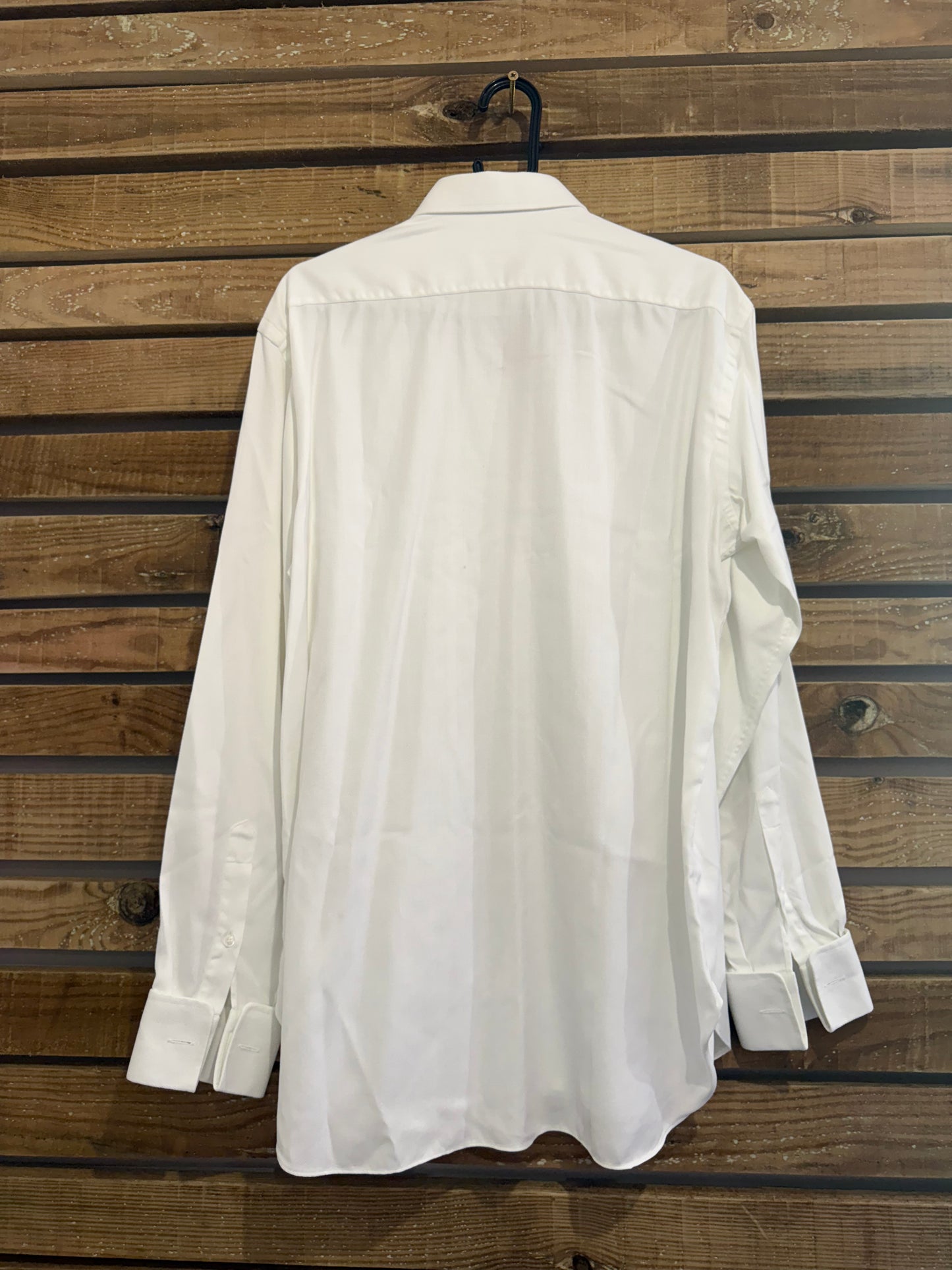 Vintage 90s Brioni White Herringbone Dress Shirt - Made in Italy, French Cuffs, Luxury Menswear. Size Large.