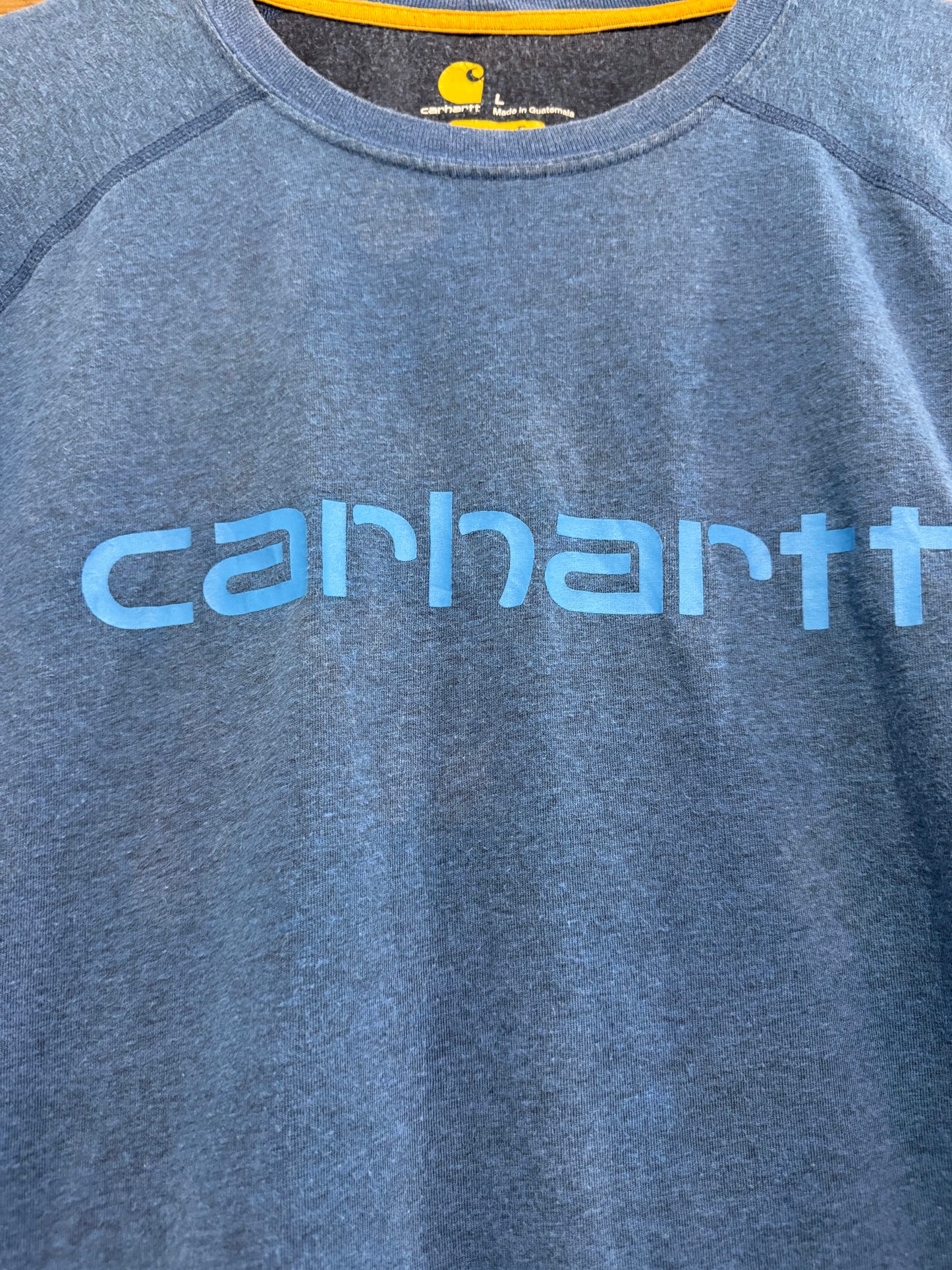 Carhartt spell-out motif t-shirt. Blue. Workwear/ cowboy/ USA. Size Large.