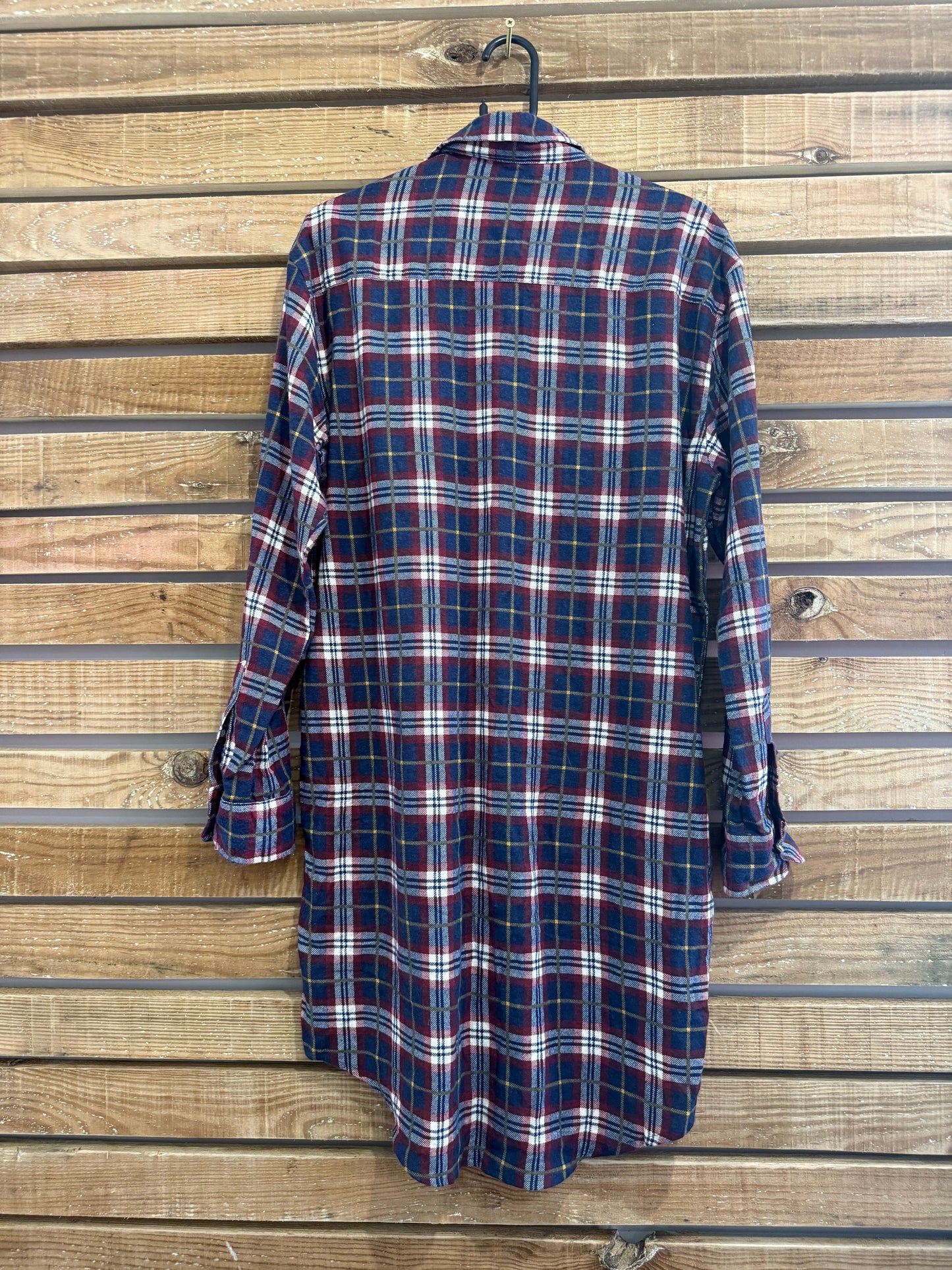 Vintage 90s checked flannel plaid button up top/ shirt dress. Size Large.