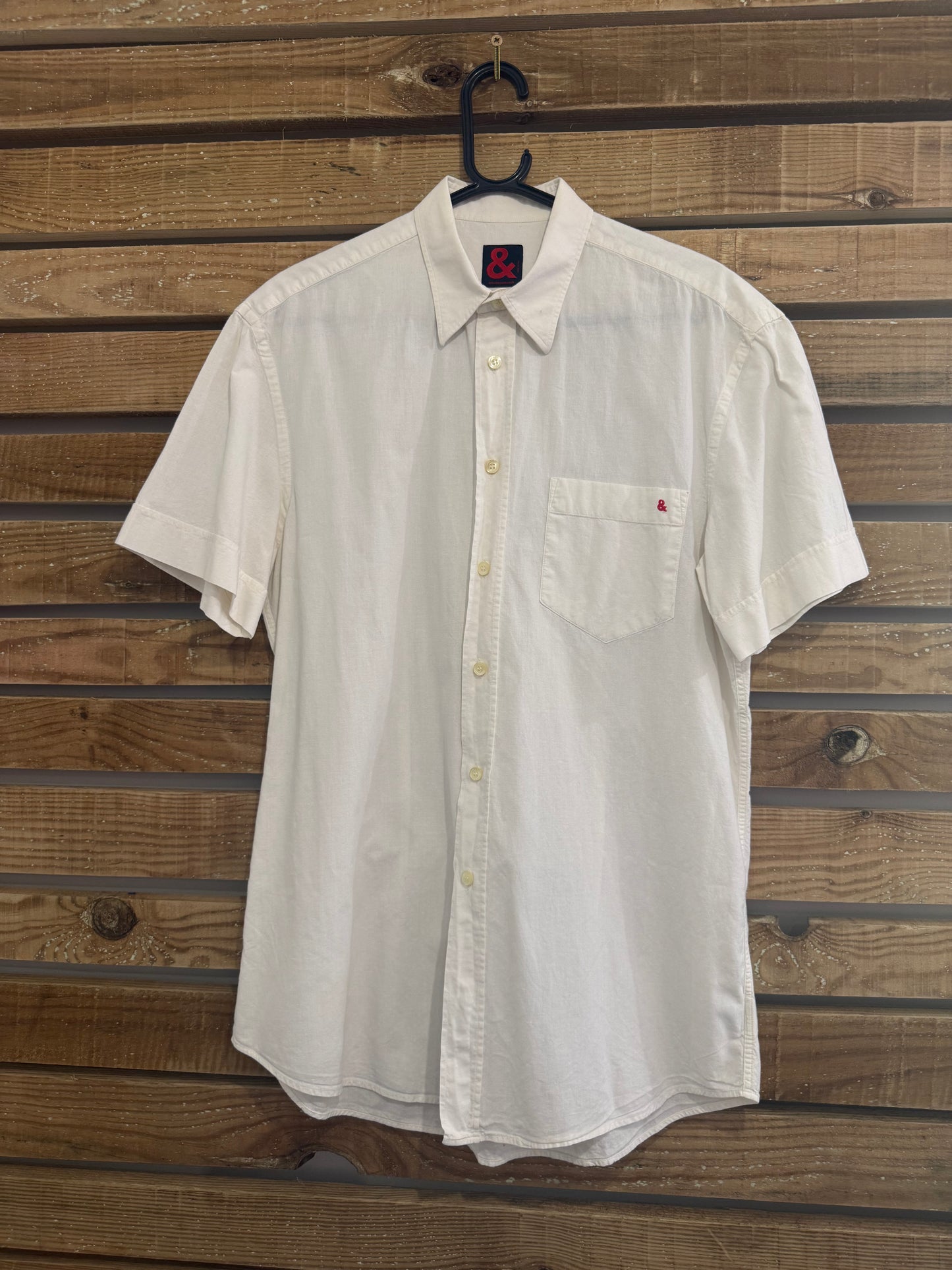 Vintage 90s Dolce & Gabbana white cotton button up short sleeve shirt. Size Medium. 44” chest.