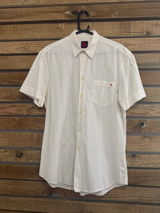 Vintage 90s Dolce & Gabbana white cotton button up short sleeve shirt. Size Medium. 44” chest.