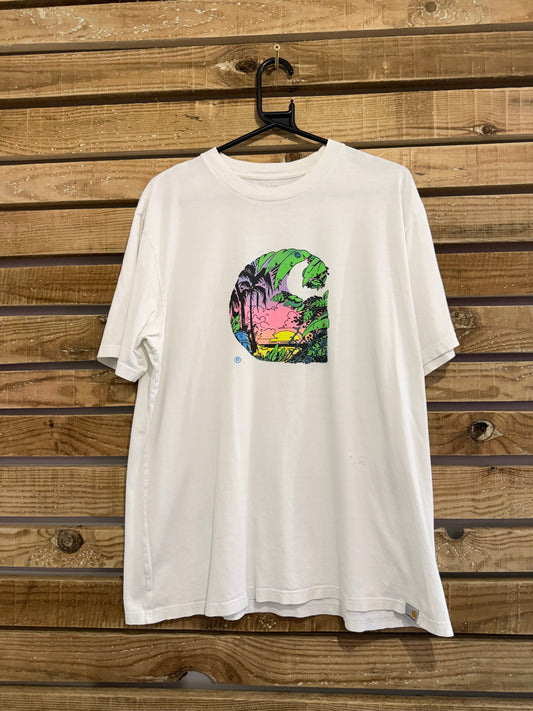 Carhartt summer print motif t-shirt. White. Workwear/ cowboy/ USA. Size XL.