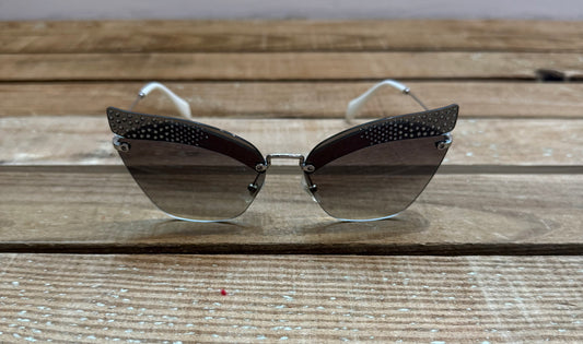 MIU MIU 56T NOIR MU56TS Silver Crystal Pave Strass Rimless Runway Sunglasses. Cat eye.