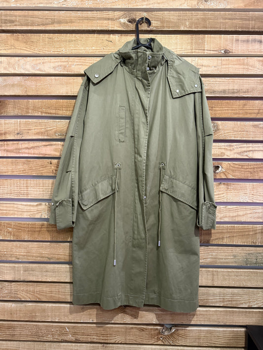 Zara Khaki Green Hooded Parka Trench Coat. Size Small. UK 8
