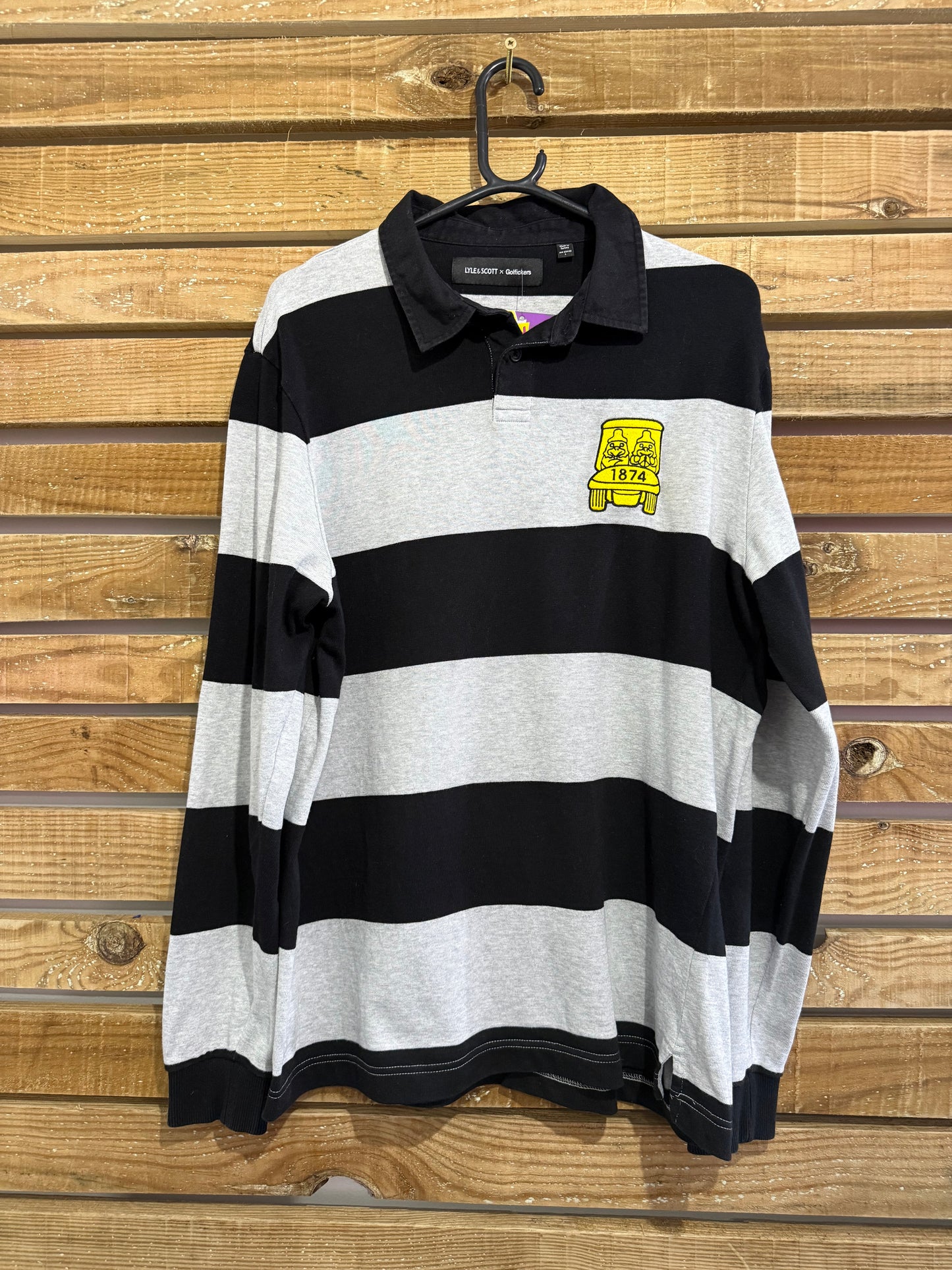 RARE Lyle & Scott x Golfickers Rugby Striped embroidered Shirt. Size Large.
