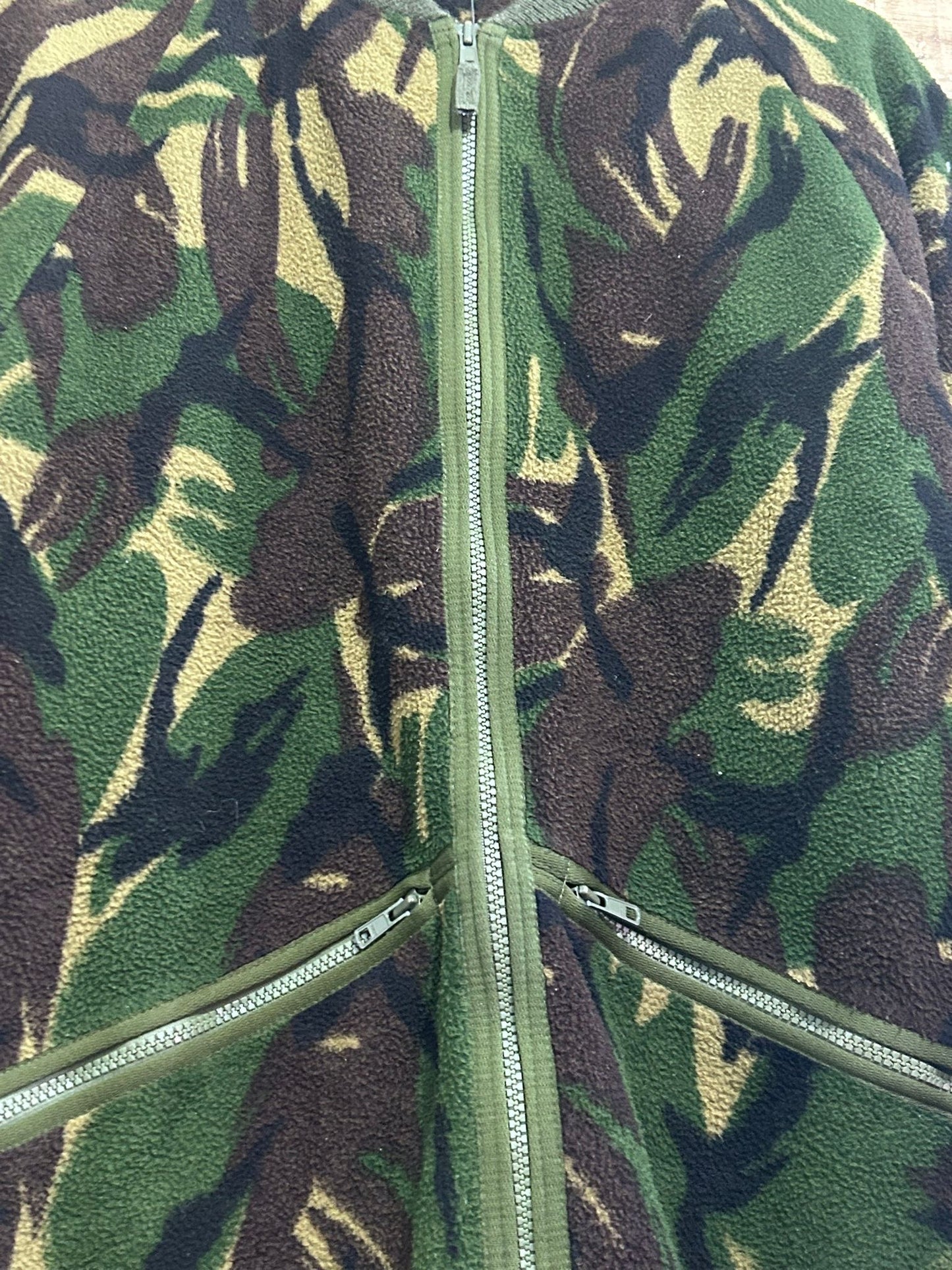 Vintage 90s DCTA camo print fleece zip up bomber jacket. Size Small.