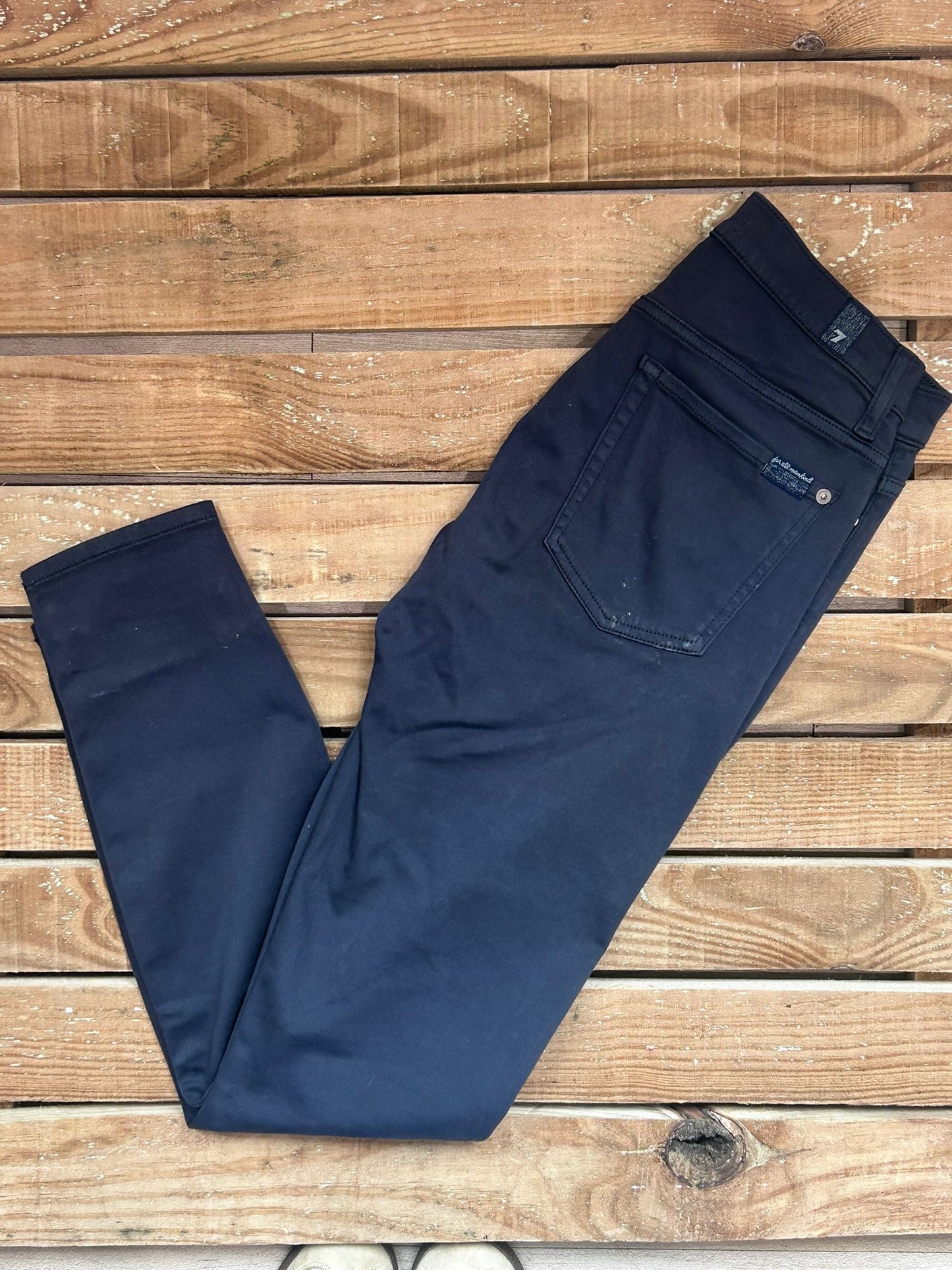 7 for all mankind high waisted skinny jeans. Dark Blue Jeans. Labelled 29. Waist 28”, leg 27”