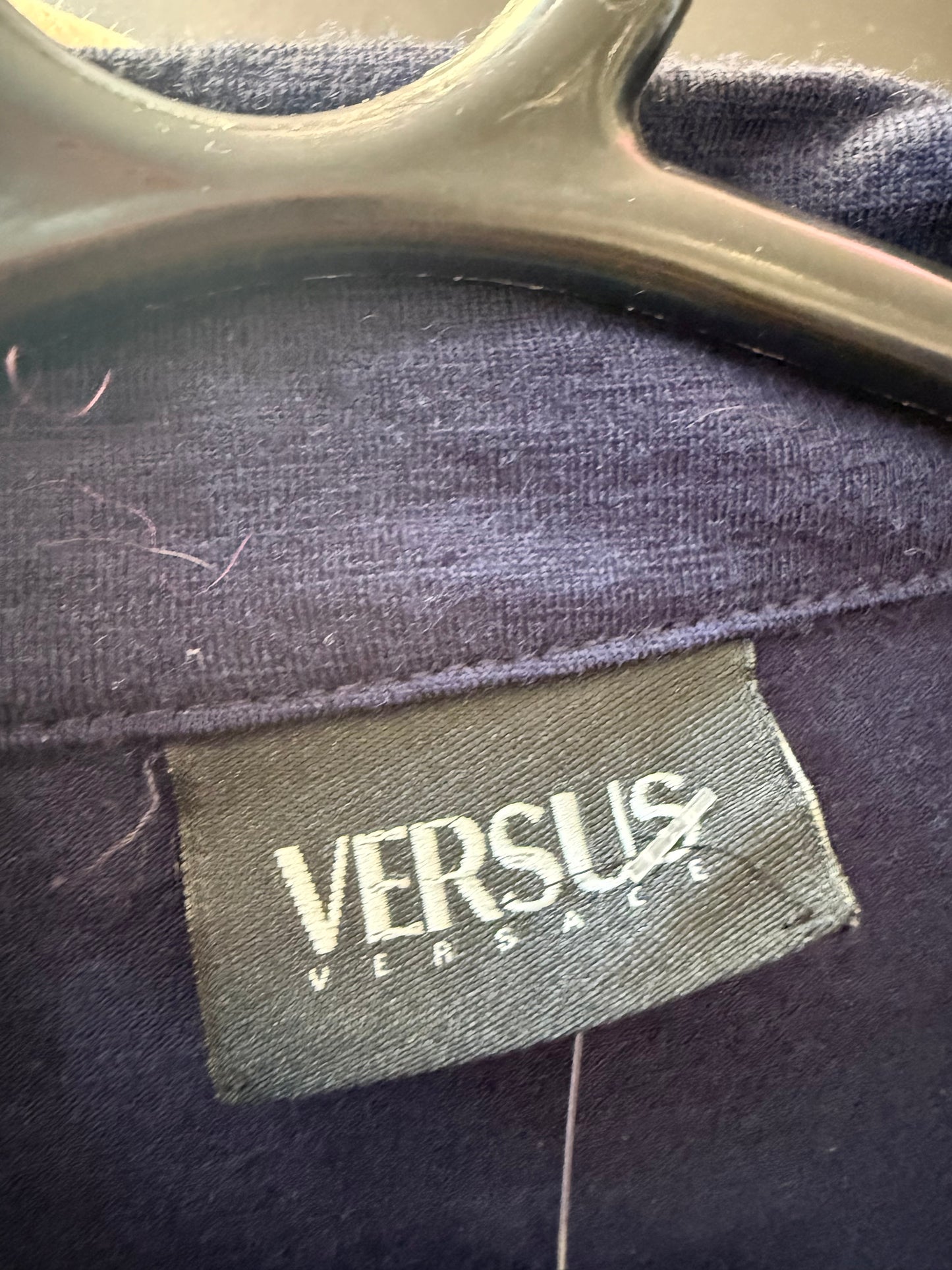 Vintage 90s Versace open velour v neck top/ shirt. Size Large.