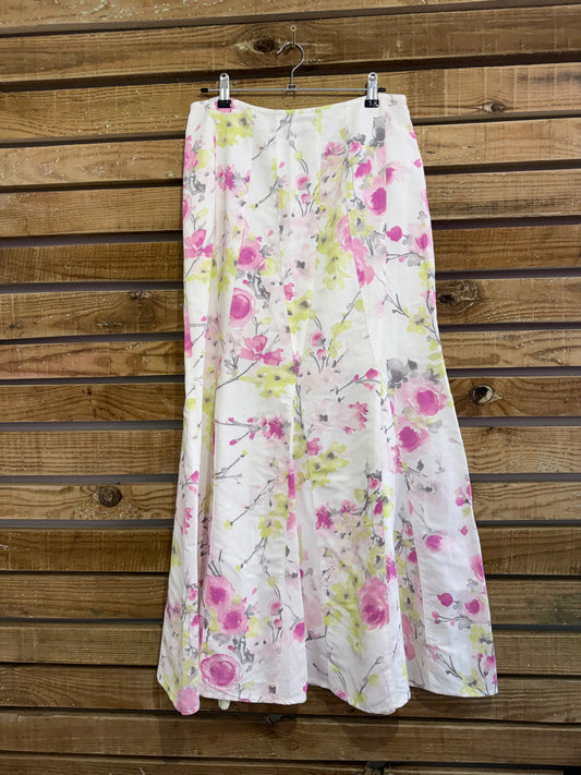 Vintage Y2K Per Una cotton & linen maxi patterned floral skirt. Size 8 Summer.