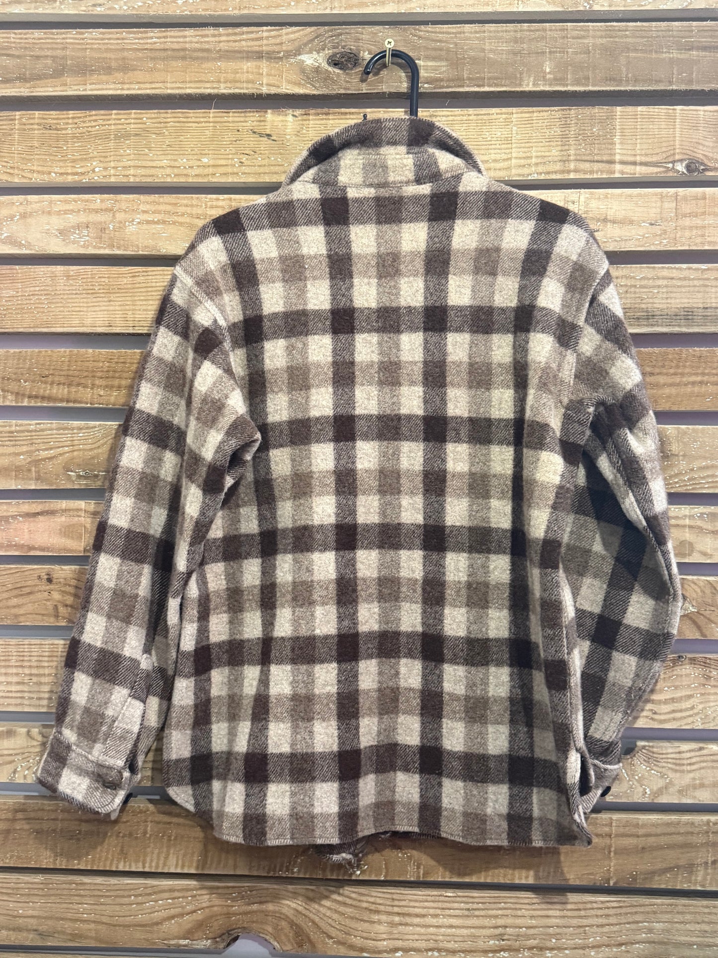 Vintage 70s Woolrich checked wool button up shirt. USA made. Size Medium.
