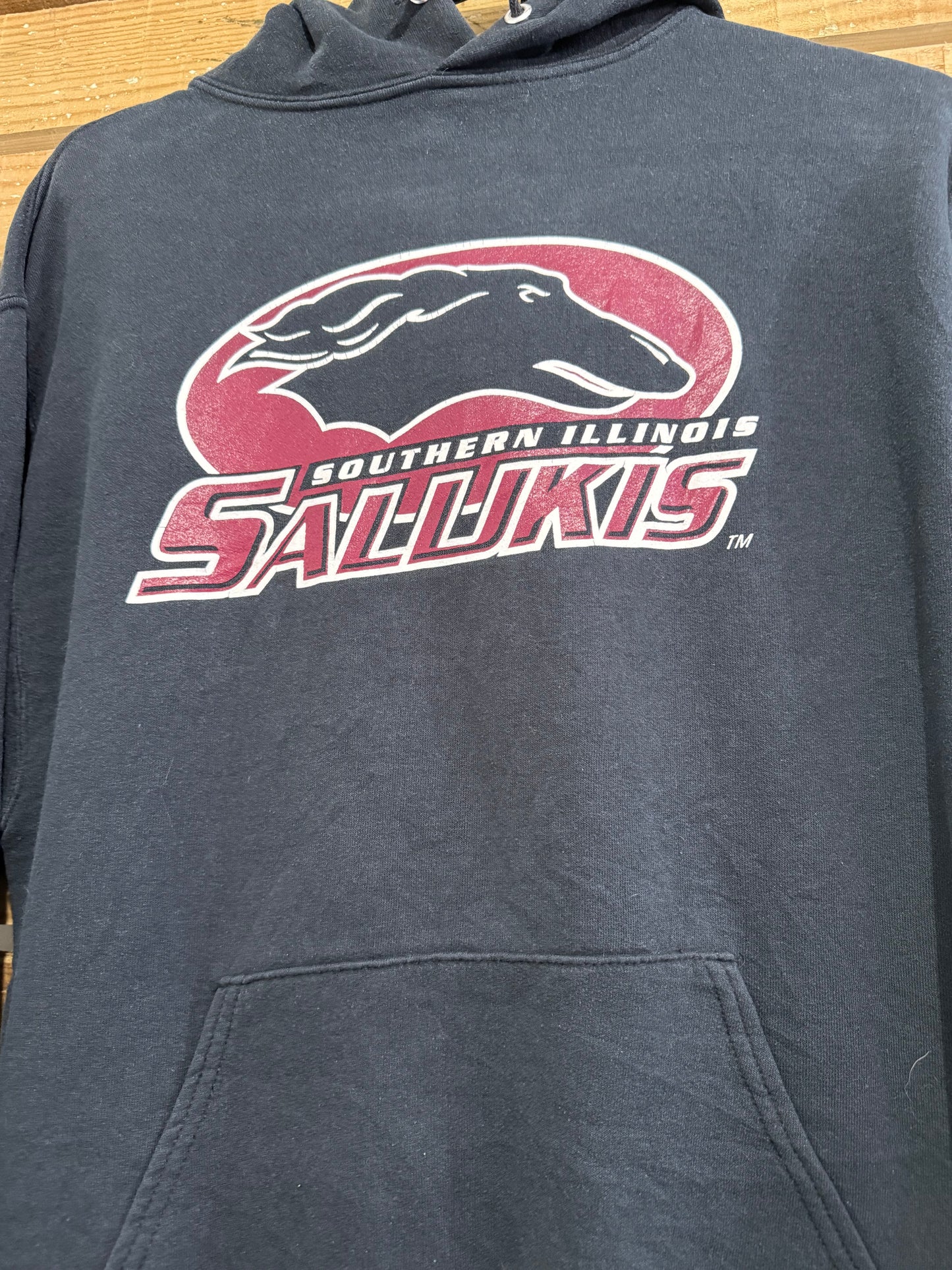 Vintage Y2K Southern Illinois Salukis hoodie/ hooded sweater. USA/ American. Black. Size Medium.