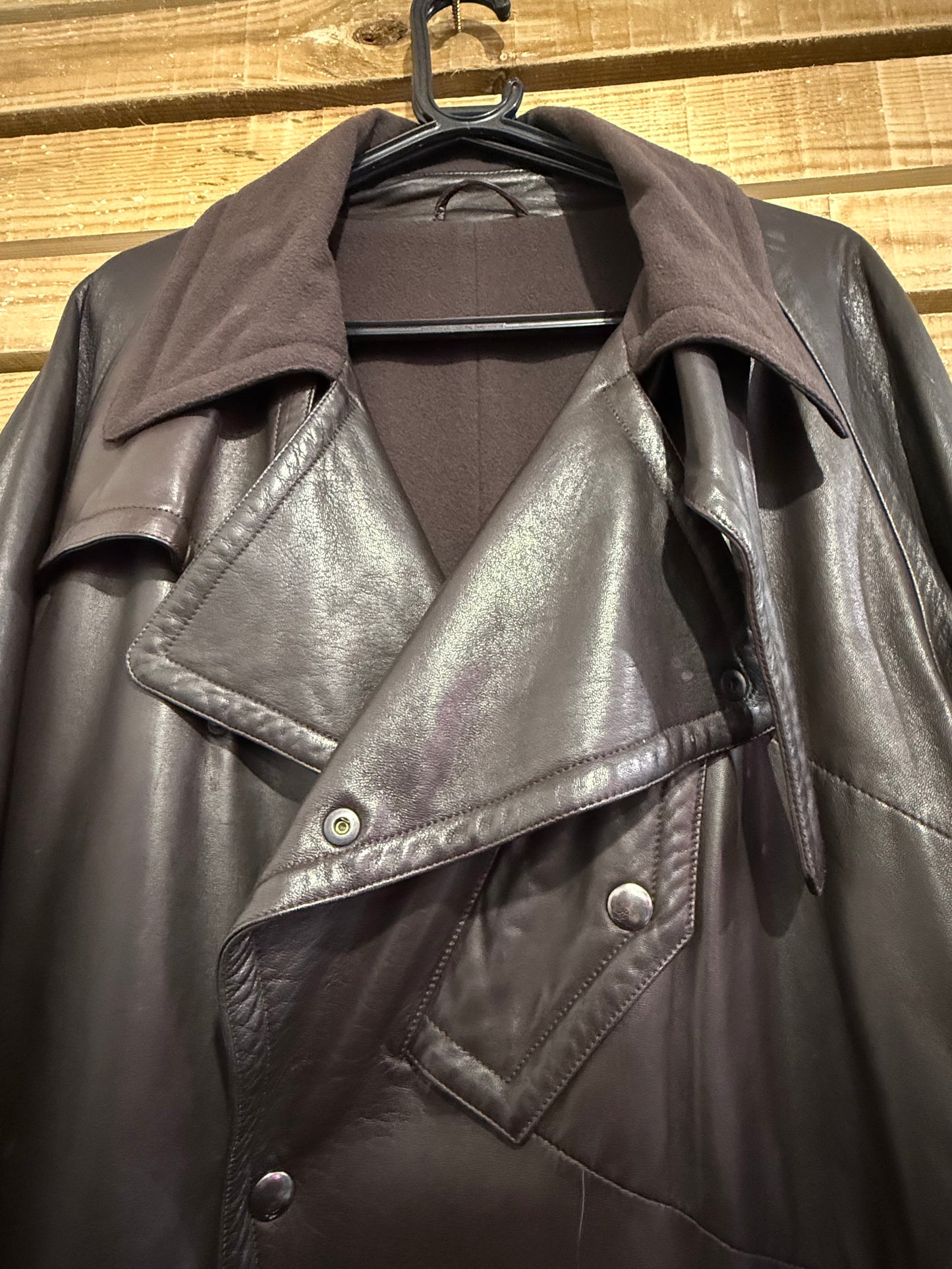 Vintage Y2K RARE Ralph Lauren purple label lambskin leather jacket. Trench/ mac. Brown. Size Medium.