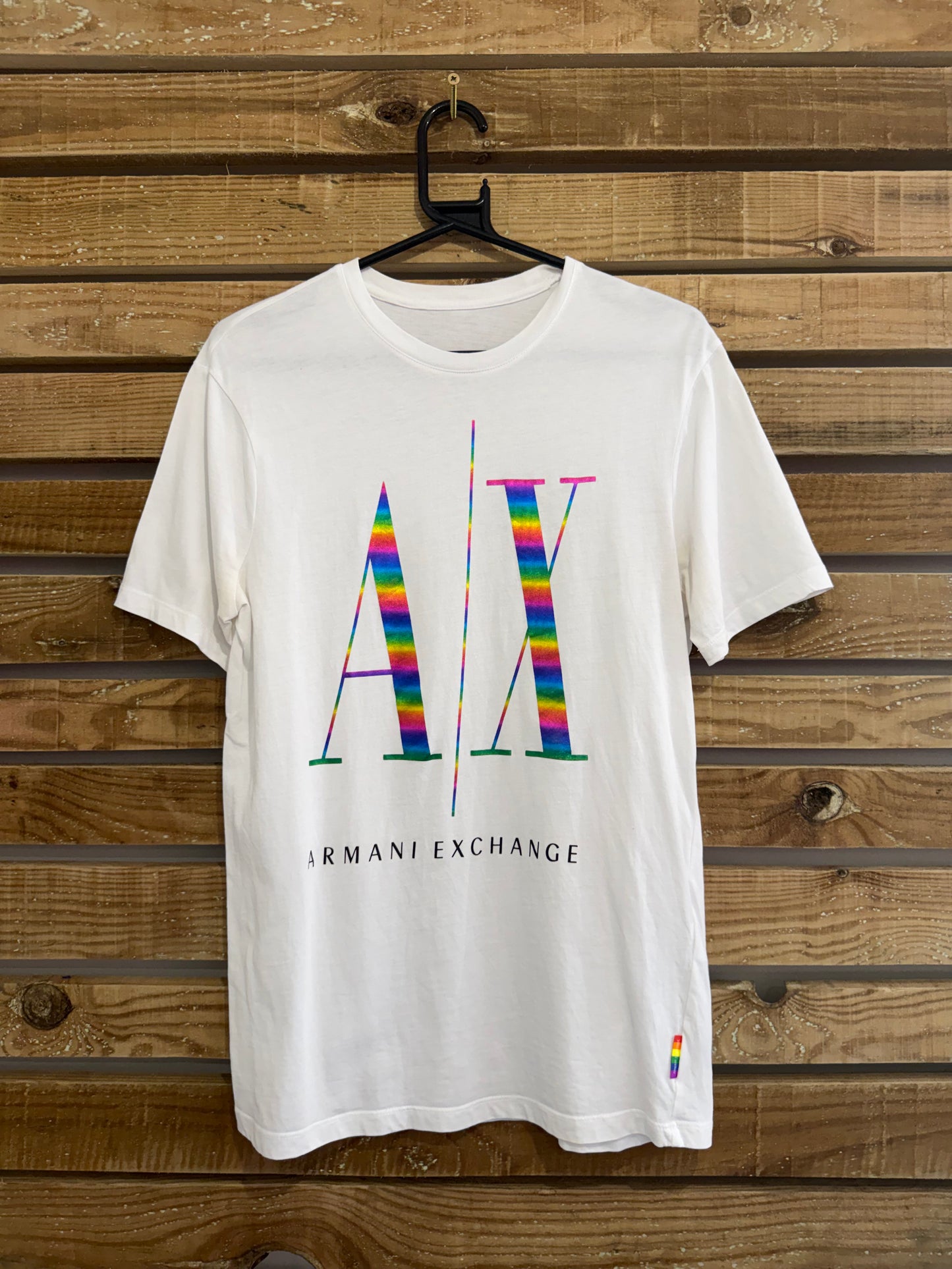 Armani Exchange rainbow logo T-shirt. Pride. White. Size Small.
