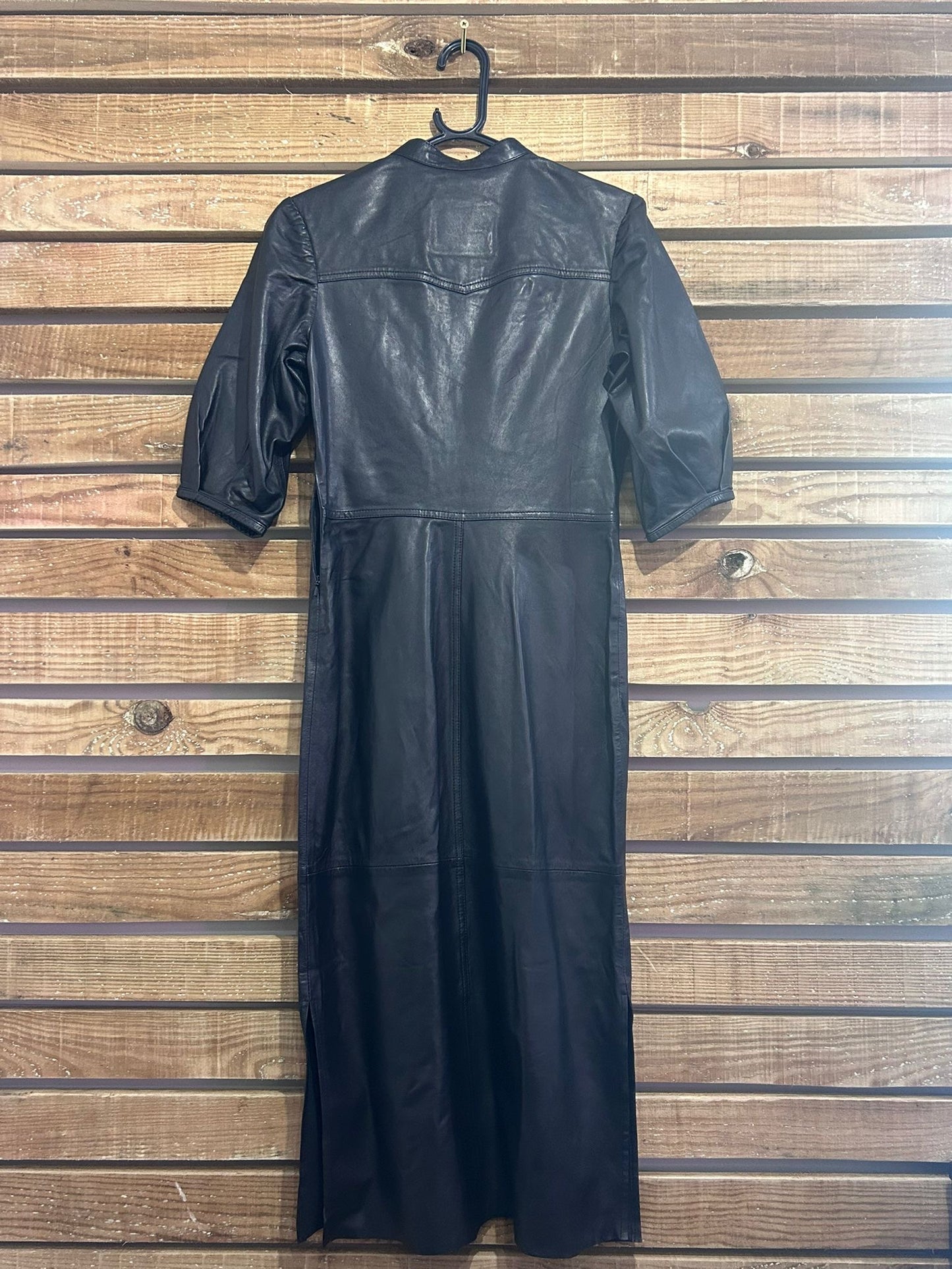 All saints Jackie puff sleeve leather midi dress. Size 6.