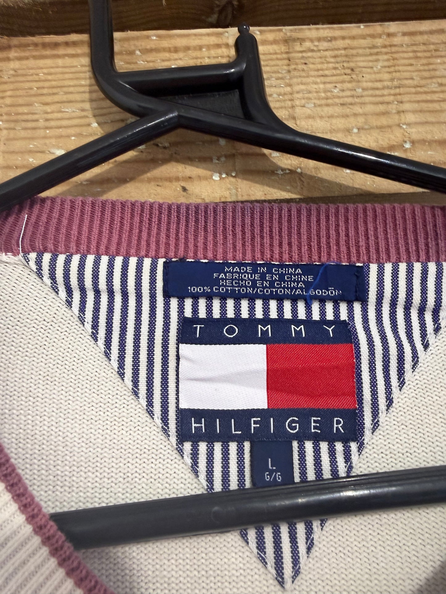 Vintage 90s Tommy Hilfiger cotton jumper/ sweater. Cream. Size Large.