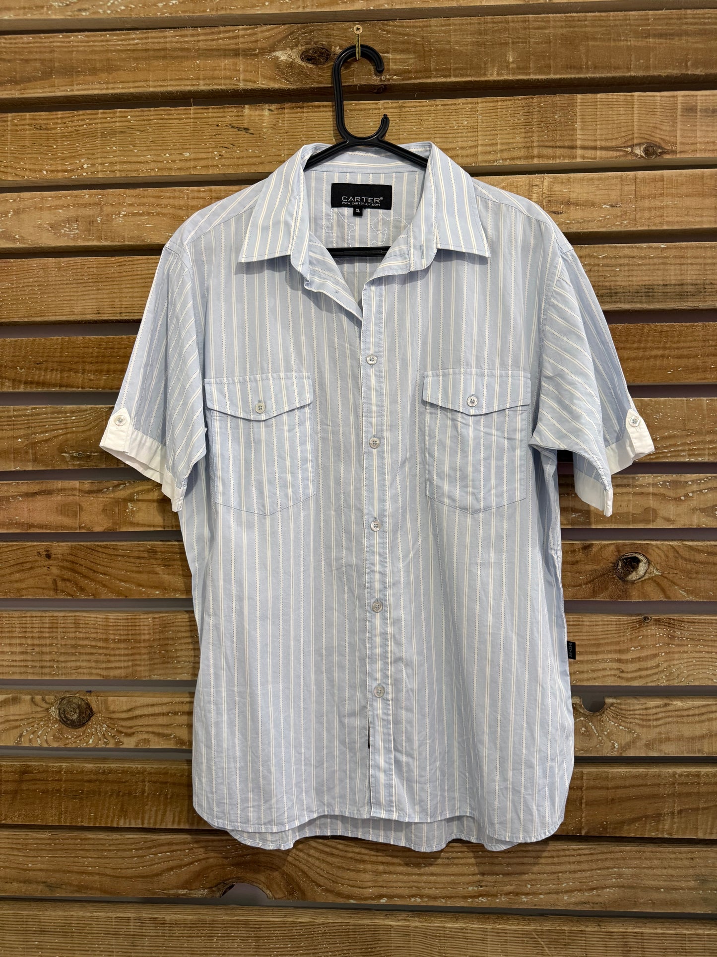 Vintage Y2K Carter spell-out stripe shirt. Size XL.