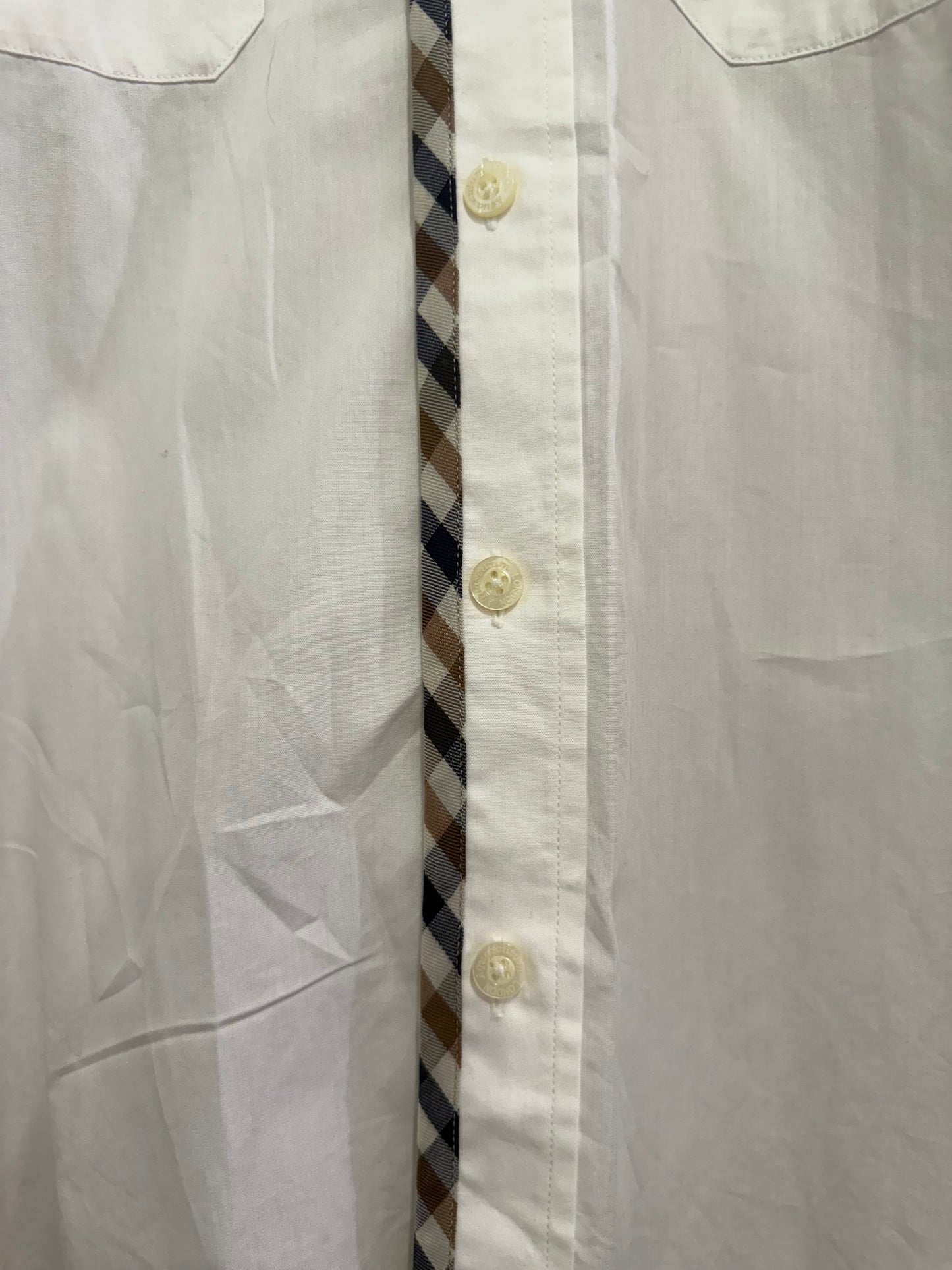 Vintage 80s Aquascutum white with nova check pattern button up shirt. Size Medium.