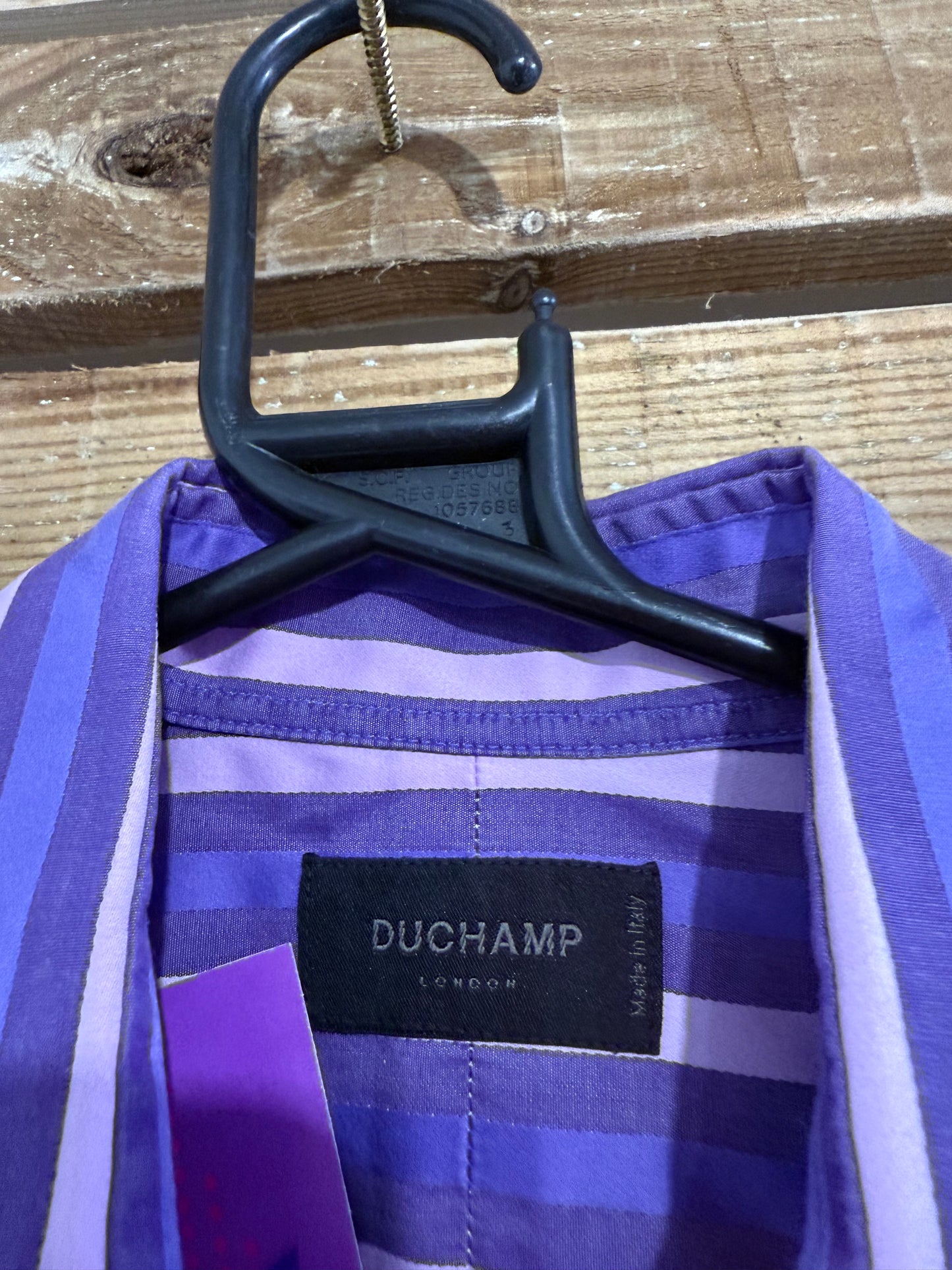 Duchamp striped shirt. Purple. 16 collar. Size Large.