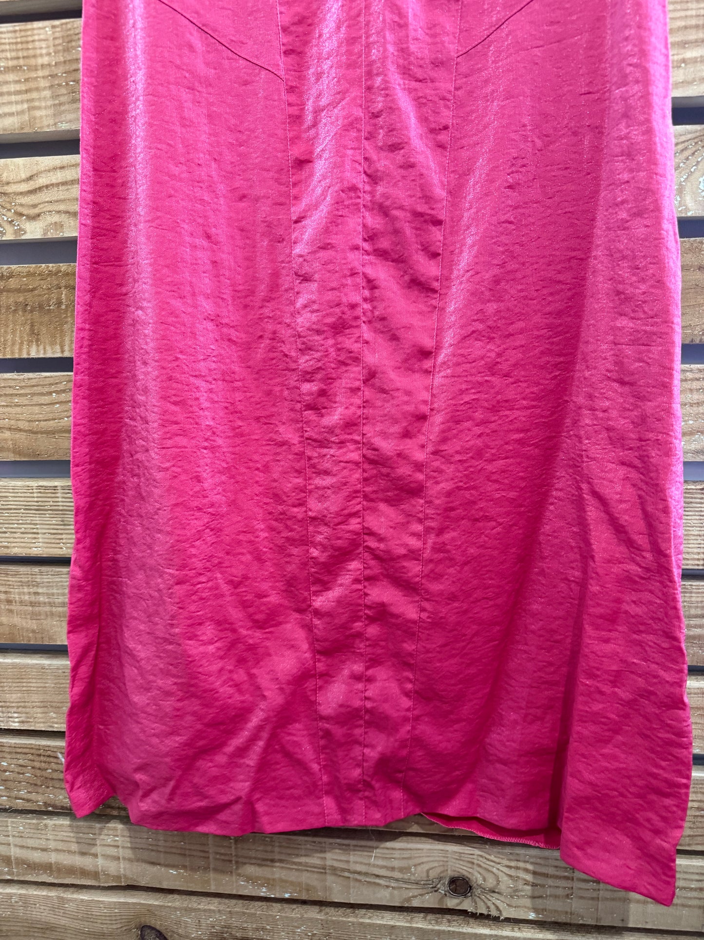 Vintage Y2K Liberty of London midi v neck dress. Shimmery/ lamé fabric. Size 10.