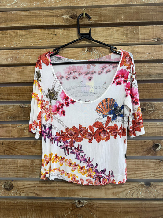 Vintage Y2K Roberto Cavalli orchid print T-shirt. Size Large.