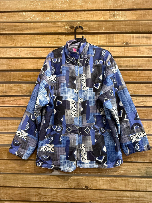 Vintage 90s reversible Aztec zip up fleece jacket. Size XL