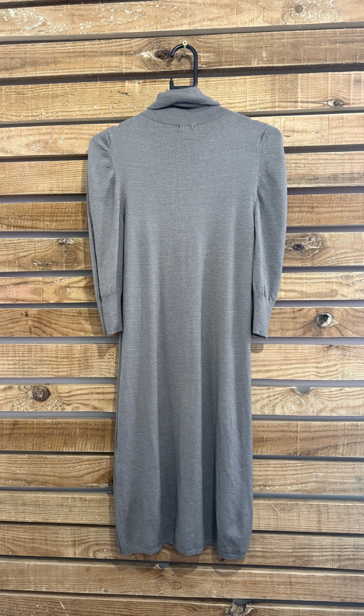 Vintage 90s Transit Paris Dress. Knitted. Contemporary. Puff sleeve. Grey. Size UK8-10