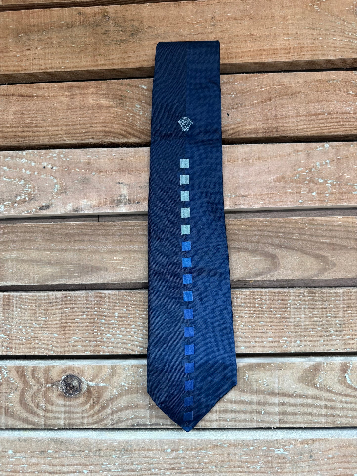 Vintage 90s Versace Medusa silk tie. Baroque. Navy.