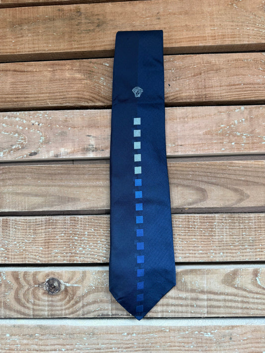 Vintage 90s Versace Medusa silk tie. Baroque. Navy.