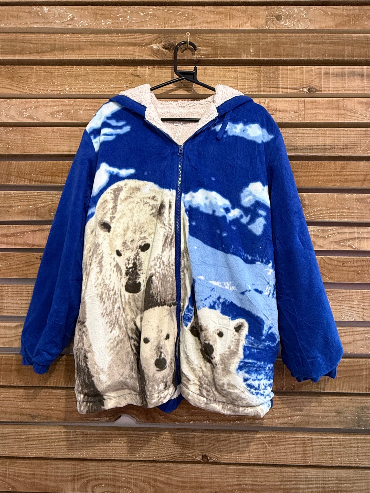 Vintage 90s polar bear animal print fleece zip up jacket. Size Large.