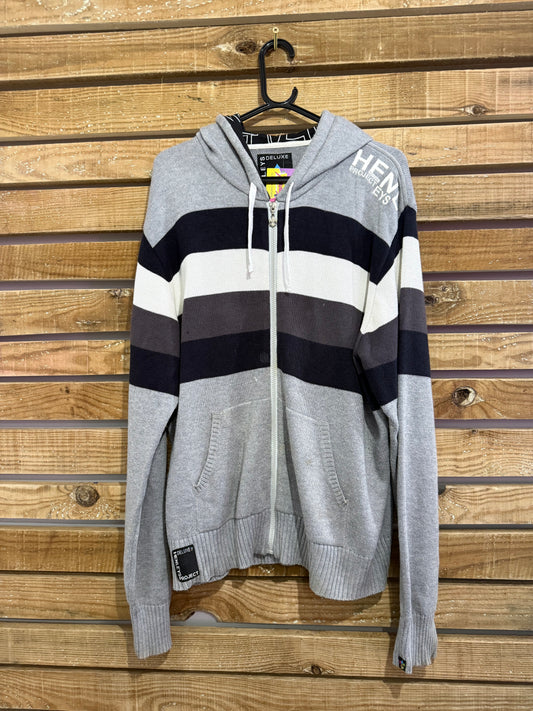 Vintage Y2K Henleys zip up knit Hoodie cardigan/ jumper. Grey. Size Large.