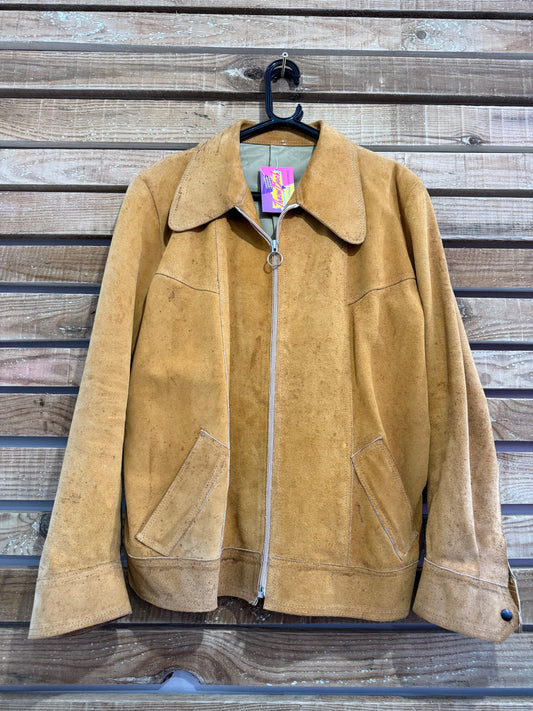 Vintage 70s suede leather tan jacket. Coachella/ Hippy/ Yellowstone/ festival/ boho. Size Large