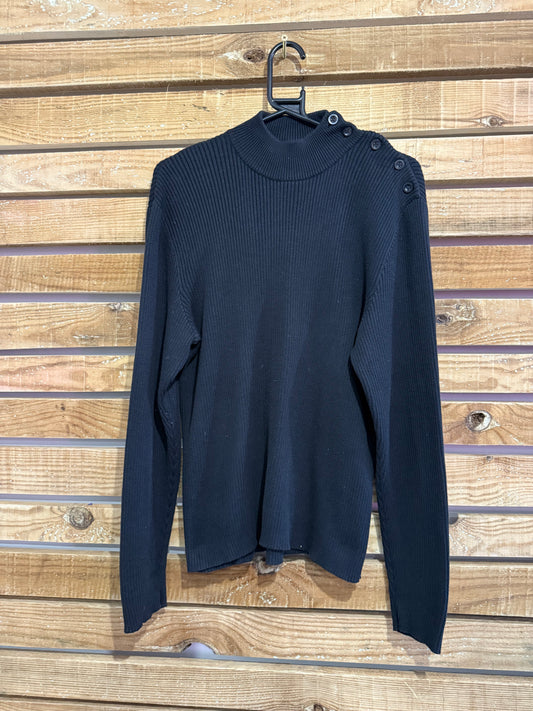 Vintage 90s Ralph Lauren button up knit crewneck jumper/ sweater. Black. Size Large.