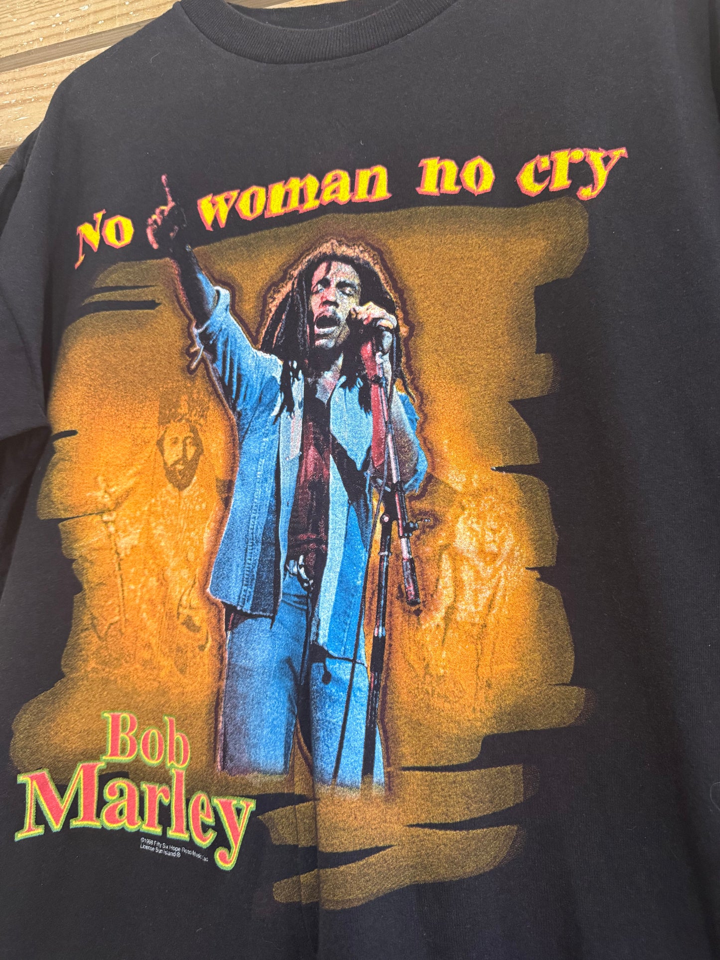 Vintage 90s Bob Marley, No Woman, No Cry t-shirt. Size Large. Dated 1998.