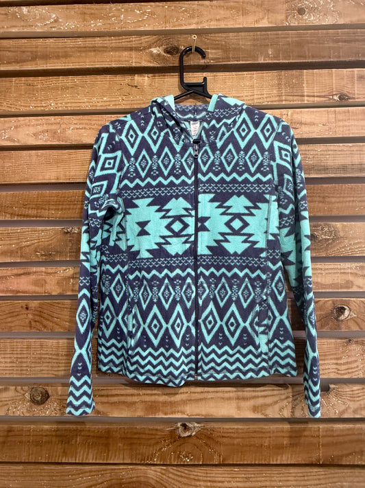 Vintage 90s old navy festive snowflake print zip up fleece jacket. Christmas. Size small.