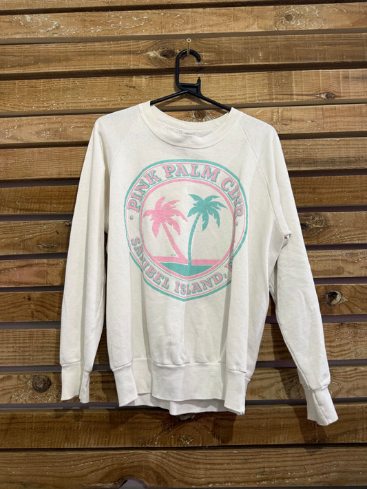 Vintage 80s Pink Palm Club American USA vapourwave white sweater/ sweatshirt. Size Large