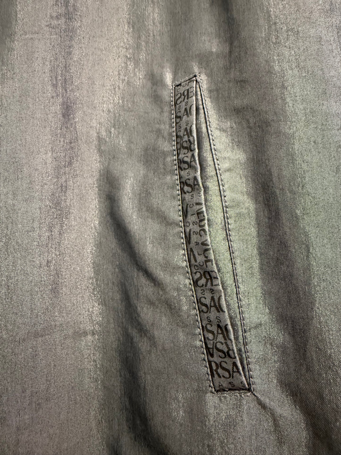 Vintage 90s RARE Versace Classic silver metallic harrington jacket. Size Large.