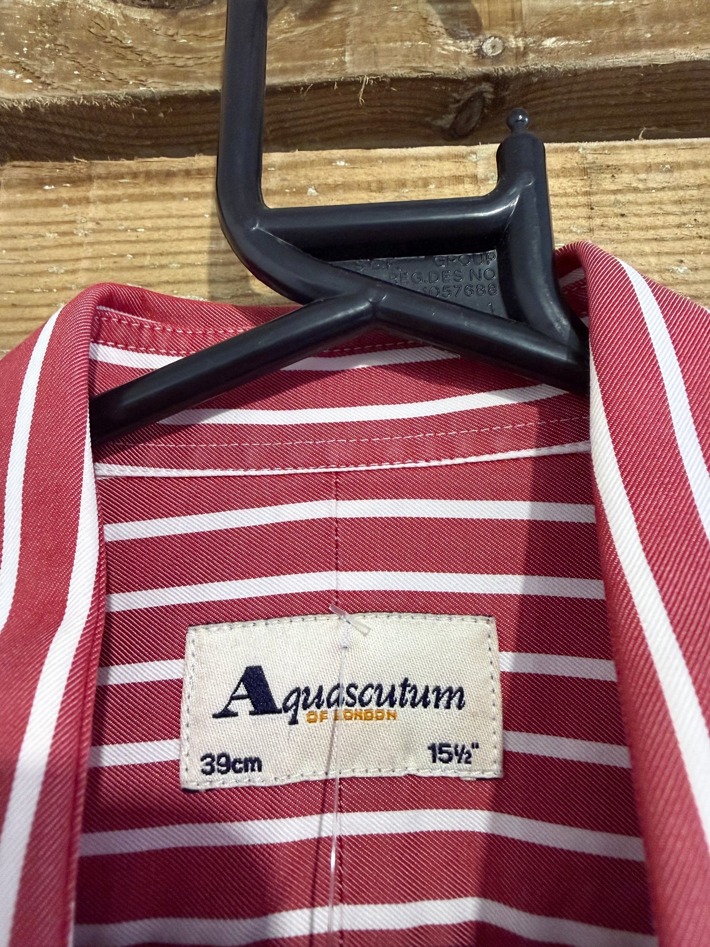 Vintage 90s Aquascutum Dress Shirt - French Cuffs, 15.5” Collar, 46” chest. Size Large. Red stripe.