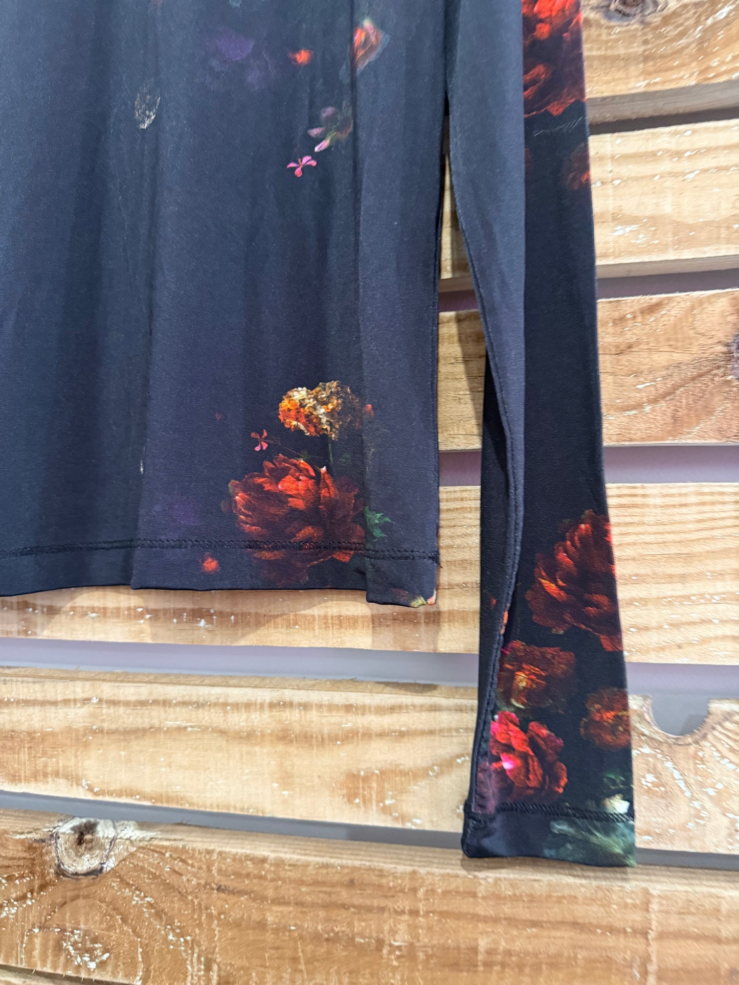 AllSaints Katlyn long sleeve floral mesh top. Black. Size UK10.