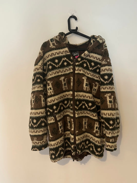 Vintage 90s Inca patterned zip up fleece coat. Size XL