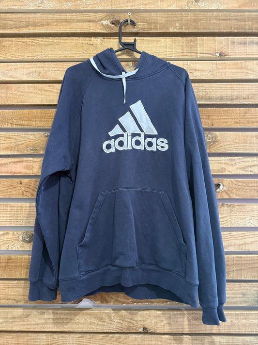 Vintage Y2K Adidas Spell-out hoodie/ hooded sweater. Navy blue. Size XL.