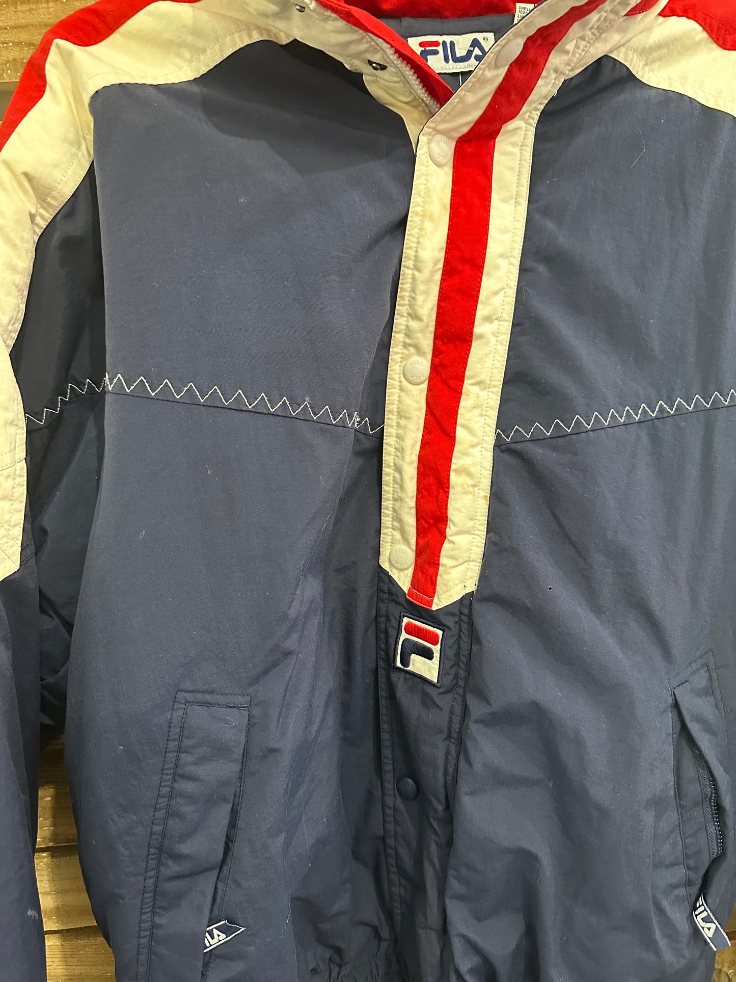 Vintage 80s Fila 1/4 zip spell-out jacket. Size Medium. Festival.
