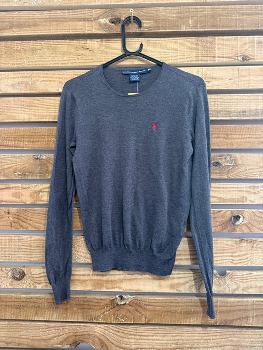 Vintage 90s Ralph Lauren crewneck jumper/ sweater. Grey. Cotton & silk. Size Medium.