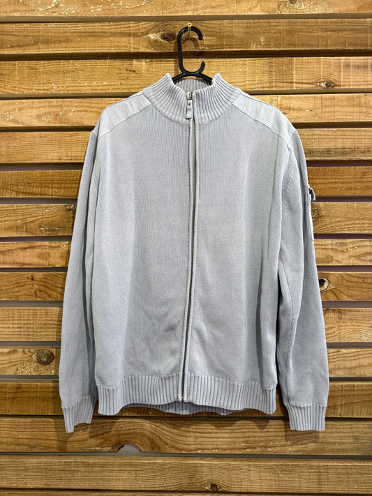 Vintage Y2K Blanc Bleu zip up knit cardigan/ jumper. French workwear. Blue. Size XL.