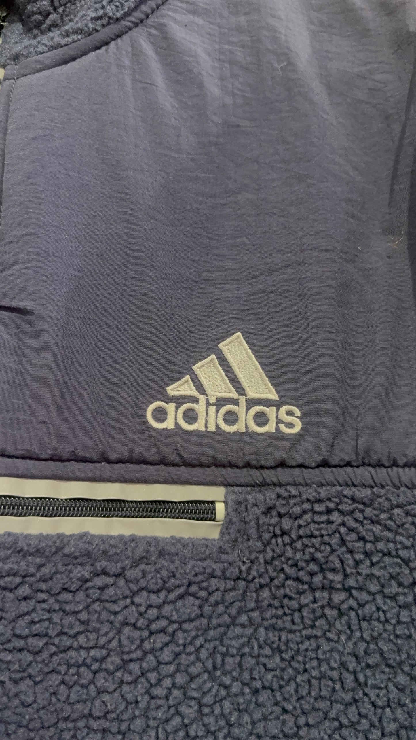 Vintage 90s RARE Adidas 1/4 zip spell-fleece jacket. Blue. Size Large.