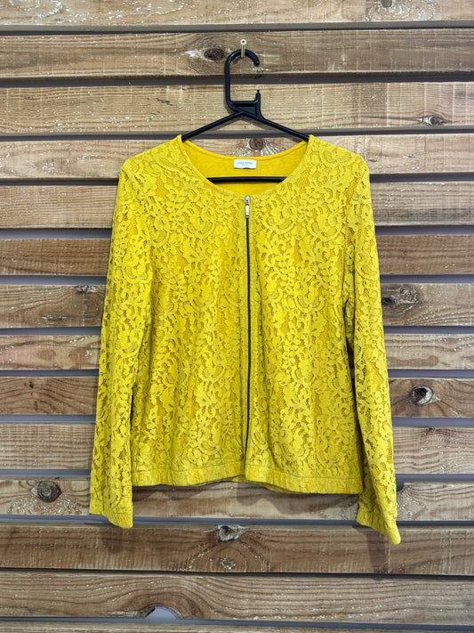 Gerry Weber lace zip up jacket/ top. Free sizing. Mustard.