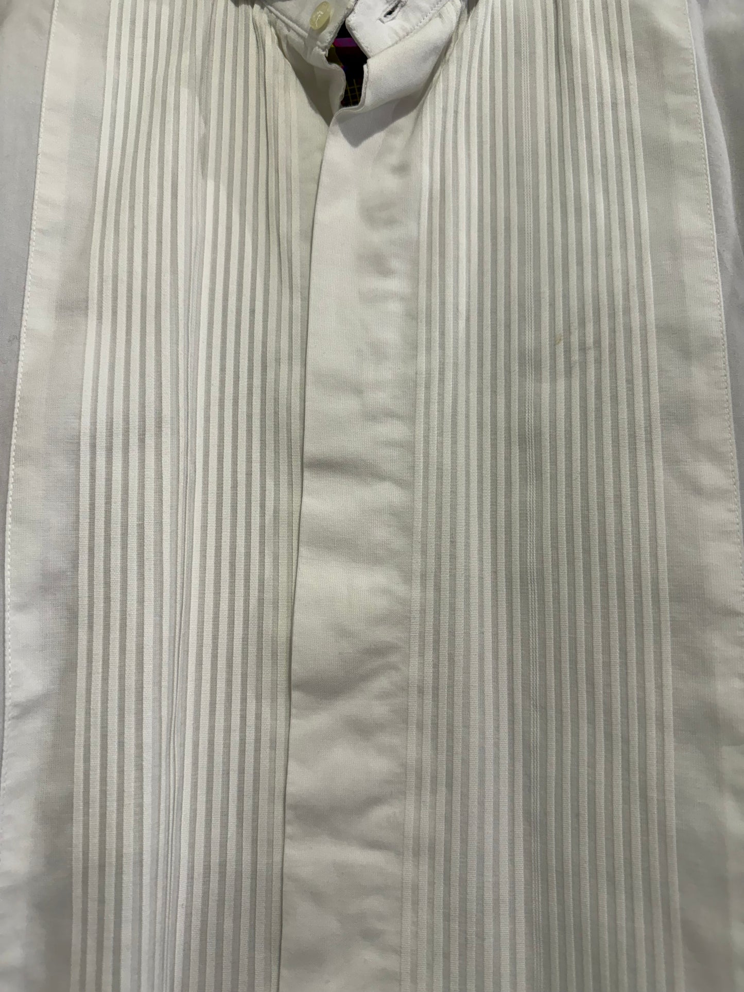 Frederick Theak white and tartan Dress Shirt - French Cuffs, Size 16 collar. Size XL. Black tie.