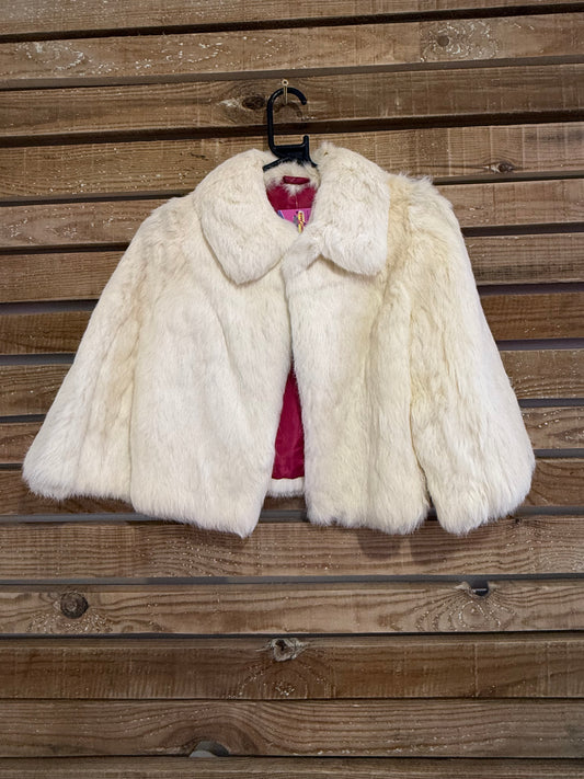 Vintage 60s white Coney Fur cape style Jacket. Size 8-10. Wedding