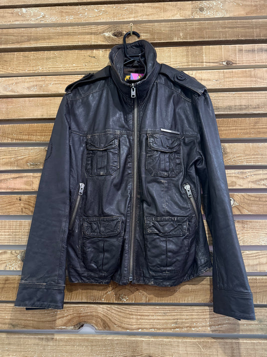 Superdry Brad leather jacket. Brown. Size Large