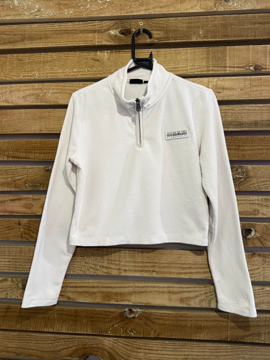 Napapijri 1/4 zip cropped fleece. White. Size medium. Hiking/ outdoors.